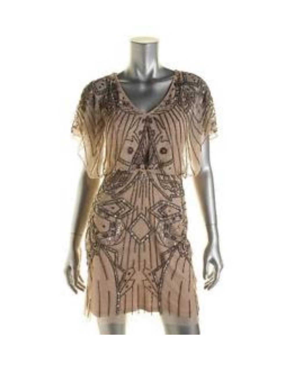 Aidan Mattox Beige Beaded Mini Cocktail Dress